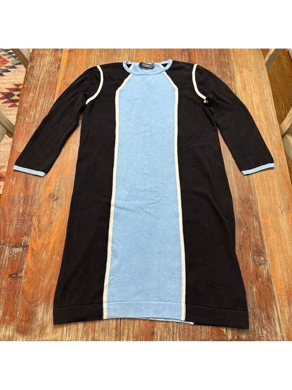 Magaschoni 60s Style Sweater Dress Black Blue Colorblock M